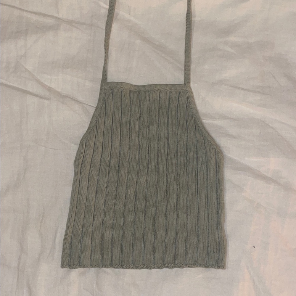 Women's Ribbed Knit Halter Top - Green